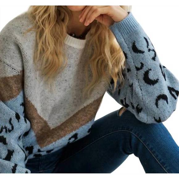 NEW ADORA leo print sweater in blue - Picture 3 of 4